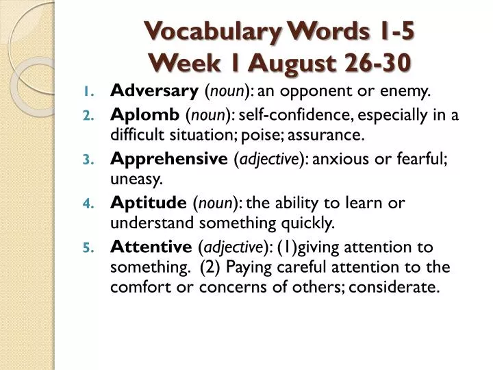 vocabulary words 1 5 week 1 august 26 30