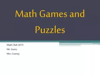 Math Games and Puzzles