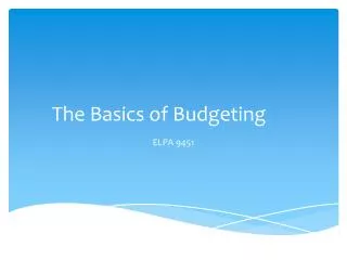 The Basics of Budgeting