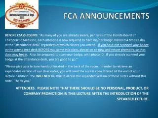 FCA ANNOUNCEMENTS