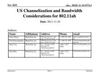 US Channelization and Bandwidth Considerations for 802.11ah