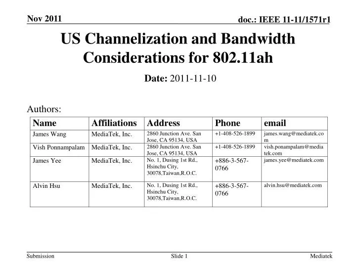 us channelization and bandwidth considerations for 802 11ah