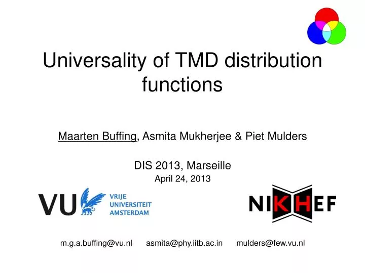 universality of tmd distribution functions