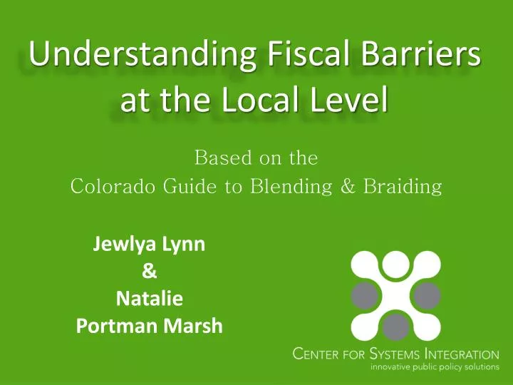 understanding fiscal barriers at the local level