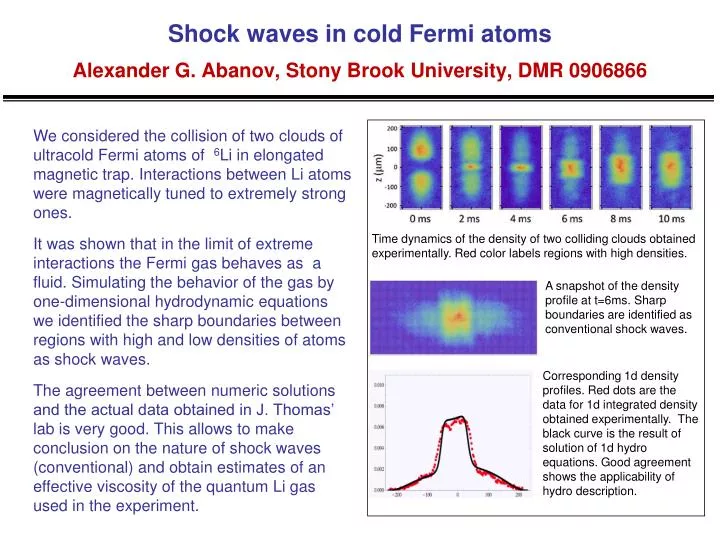 shock waves in cold fermi atoms alexander g abanov stony brook university dmr 0906866