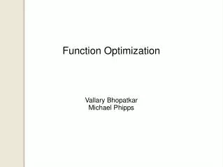 Function Optimization Vallary Bhopatkar Michael Phipps