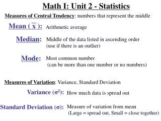 Math I: Unit 2 - Statistics