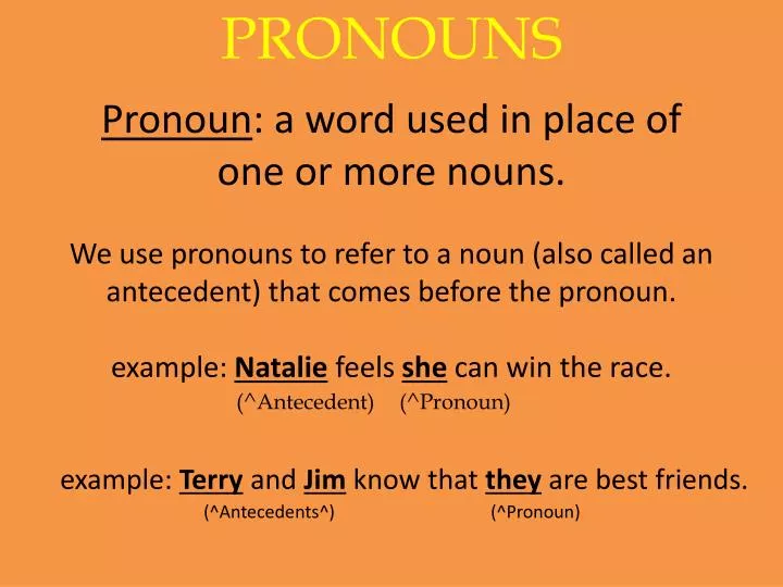 Pronouns Take the place of nouns - ppt download