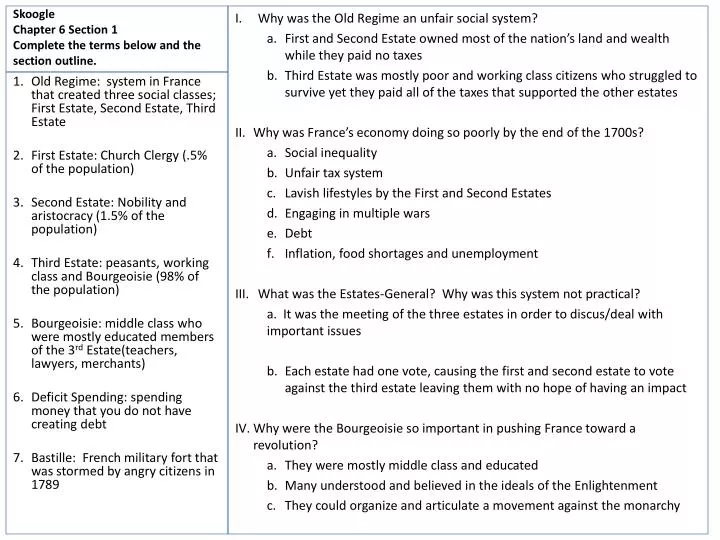 skoogle chapter 6 section 1 complete the terms below and the section outline
