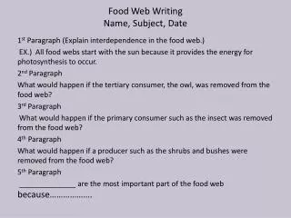 Food Web Writing Name, Subject, Date