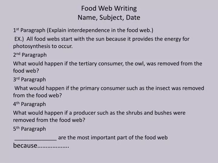 food web writing name subject date