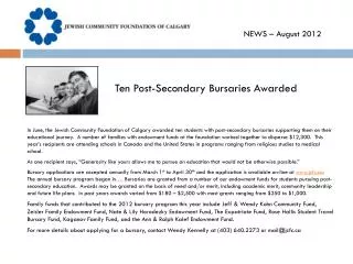 Ten Post-Secondary Bursaries Awarded