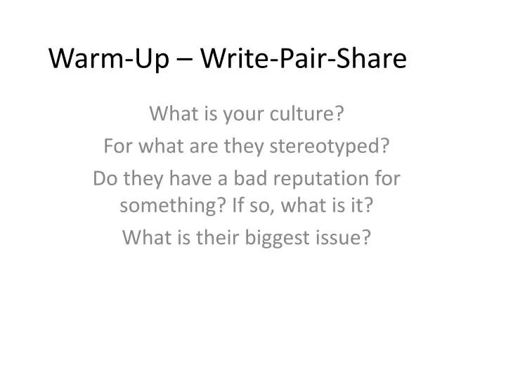 warm up write pair share