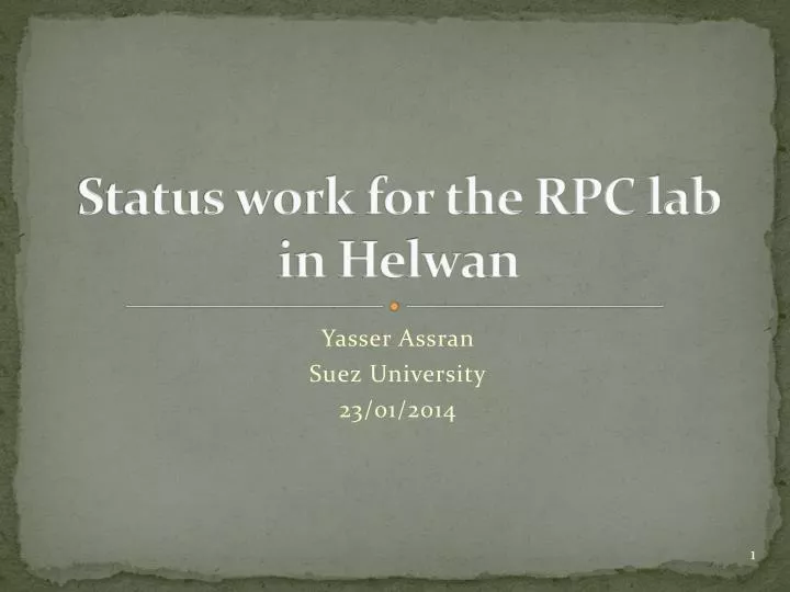 status work for the rpc lab in helwan