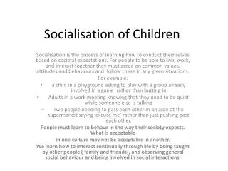 Socialisation of Children