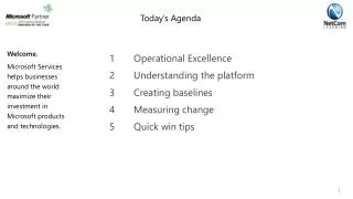 1	Operational Excellence 2	Understanding the platform 3	Creating baselines 4 	Measuring change