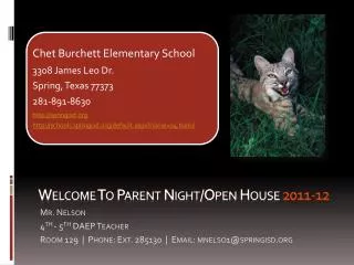 Welcome To Parent Night/Open House 2011-12