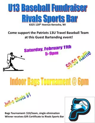 U13 Baseball Fundraiser Rivals Sports Bar