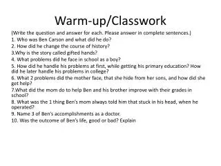 Warm-up/Classwork