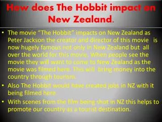 How does The Hobbit impact on New Zealand.
