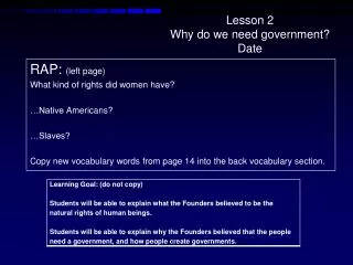 Lesson 2 Why do we need government? Date