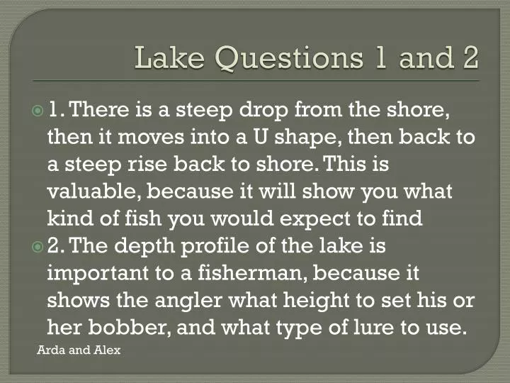 lake questions 1 and 2