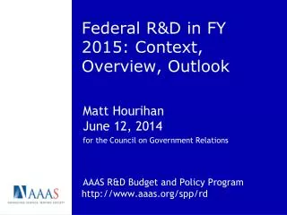Federal R&amp;D in FY 2015: Context, Overview, Outlook
