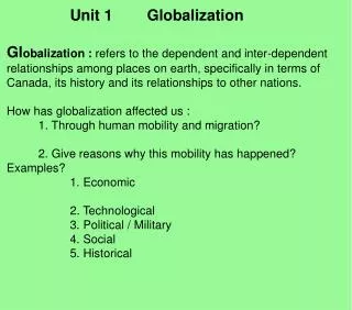 Unit 1 Globalization