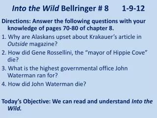 Into the Wild Bellringer # 8	1-9-12