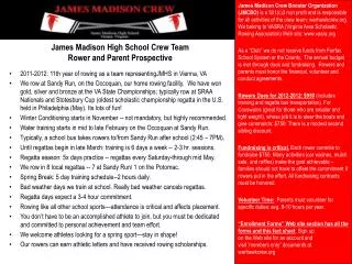 James Madison High School Crew Team Rower and Parent Prospective