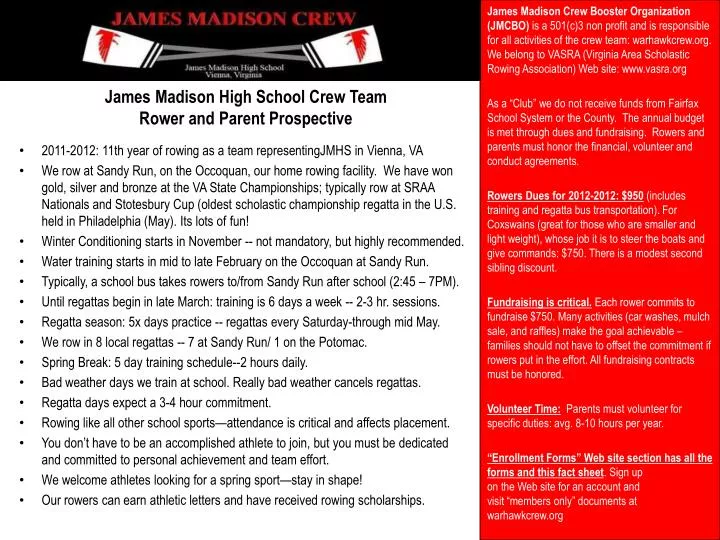 james madison high school crew team rower and parent prospective