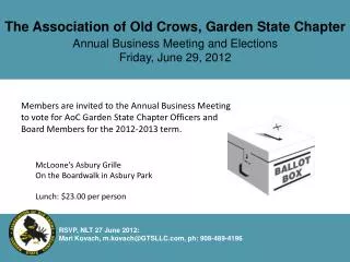The Association of Old Crows, Garden State Chapter Annual Business Meeting and Elections