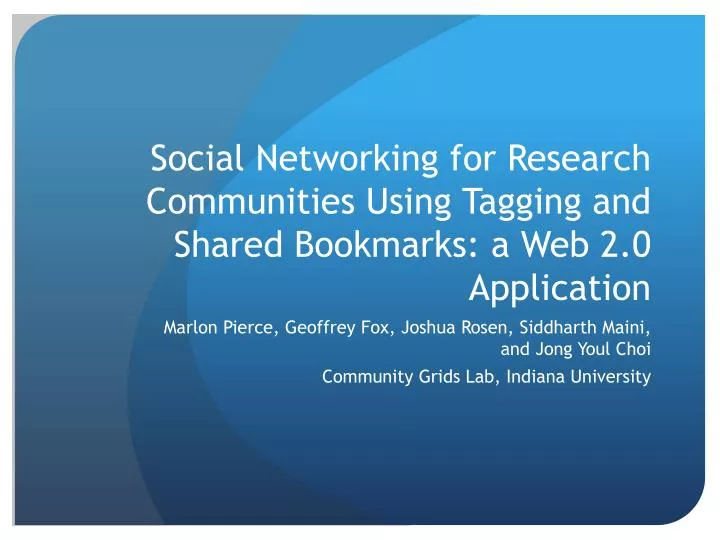 social networking for research communities using tagging and shared bookmarks a web 2 0 application