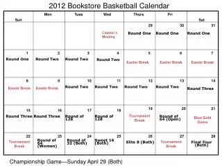2012 Bookstore Basketball Calendar