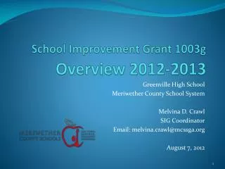 School Improvement Grant 1003g Overview 2012-2013