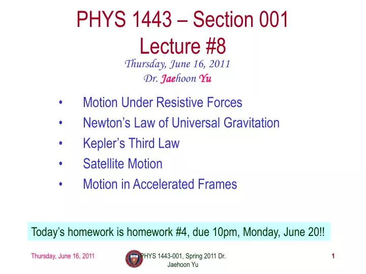 phys 1443 section 001 lecture 8