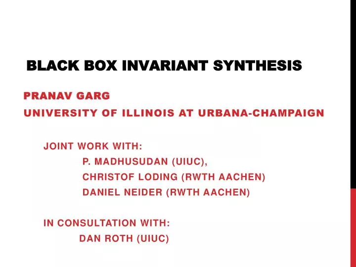 black box invariant synthesis