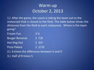Warm-up October 2, 2013