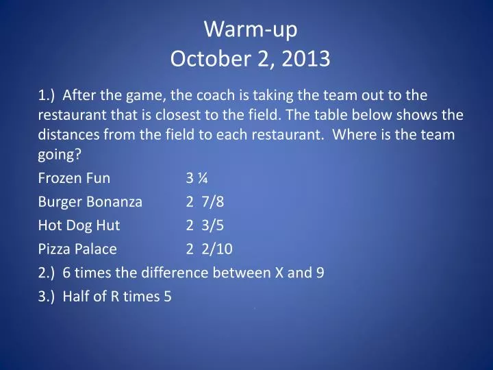 warm up october 2 2013