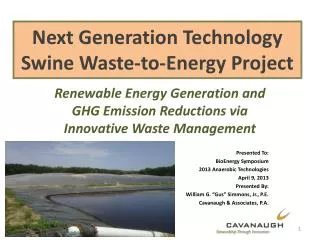 Next Generation Technology Swine Waste-to-Energy Project