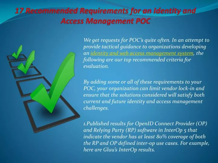 17 recommended requirements for an identity and access management poc