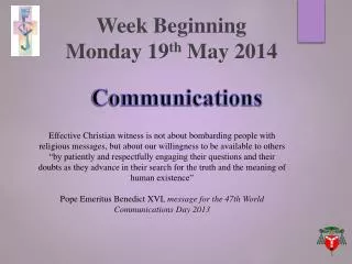 Week Beginning Monday 19 th May 2014