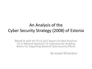An Analysis of the Cyber Security Strategy (2008) of Estonia