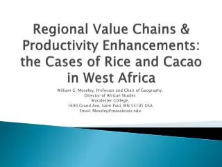 Regional Value Chains &amp; Productivity Enhancements: the Cases of Rice and Cacao in West Africa