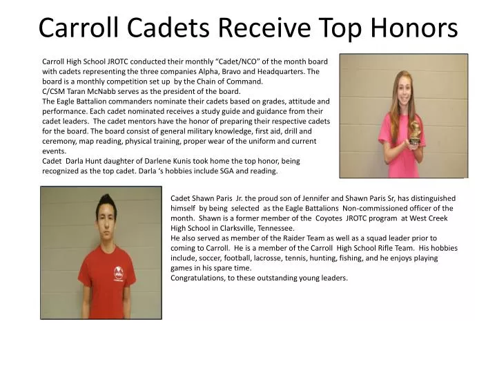 carroll cadets receive top honors