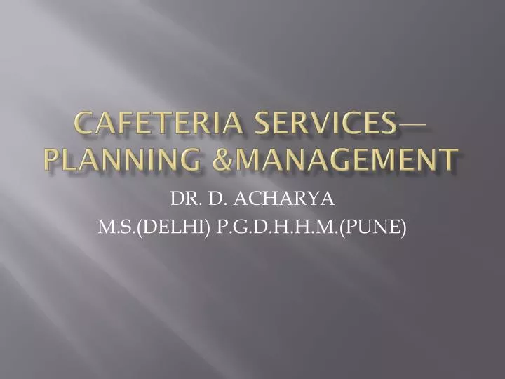 cafeteria services planning management