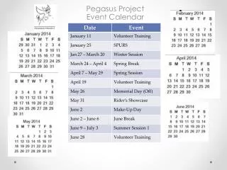 Pegasus Project Event Calendar