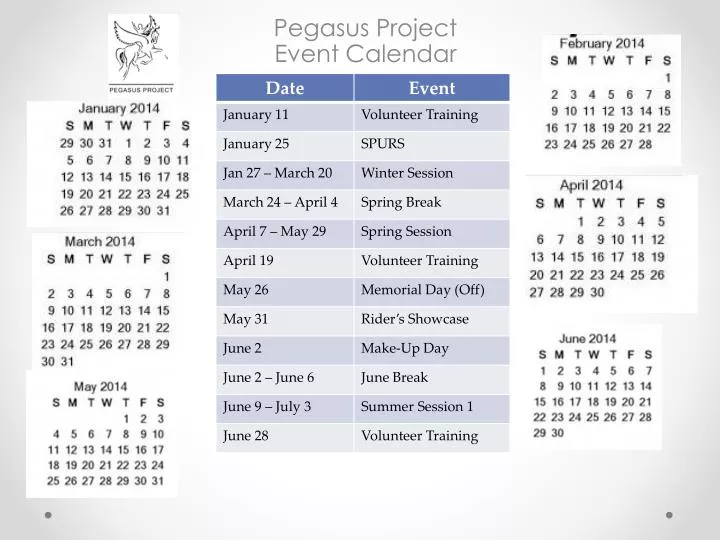 pegasus project event calendar