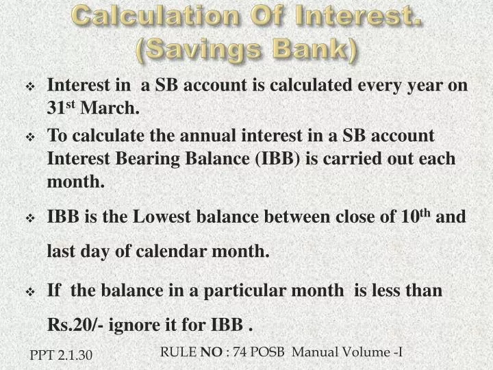 calculation of interest savings bank