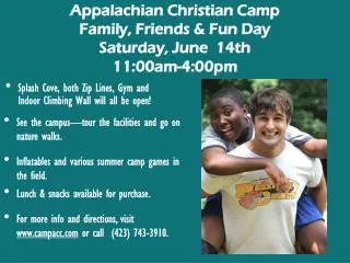 Appalachian Christian Camp Family, Friends &amp; Fun Day Saturday, June 14th 11:00am-4:00pm